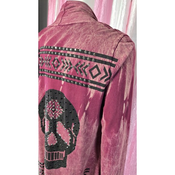 Vocal Skull Crystal Maroon Aztec Fringe Cotton Cardigan Jacket Size Medium - Picture 12 of 16